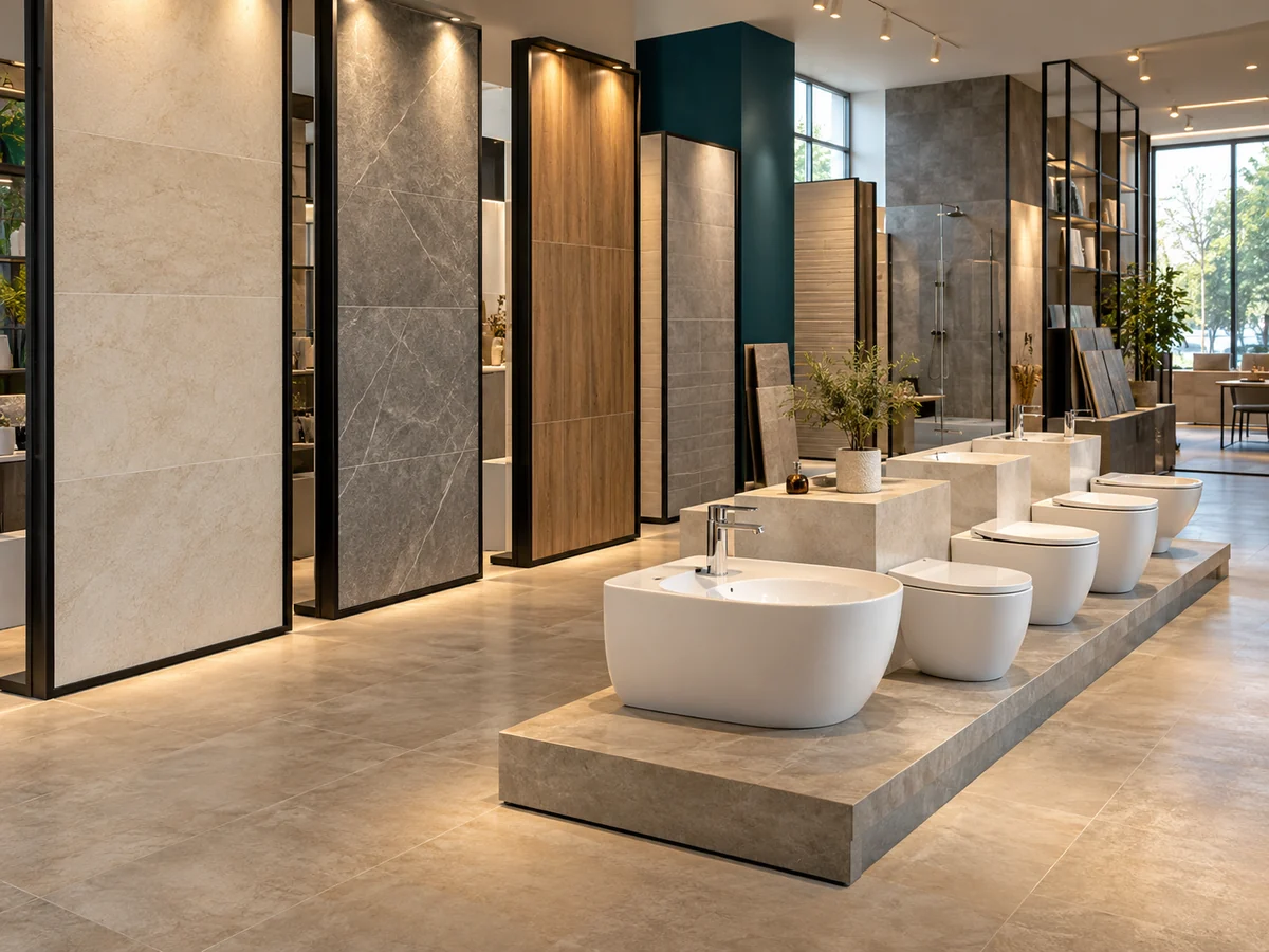 Khu trưng bày gạch ốp lát và thiết bị vệ sinh